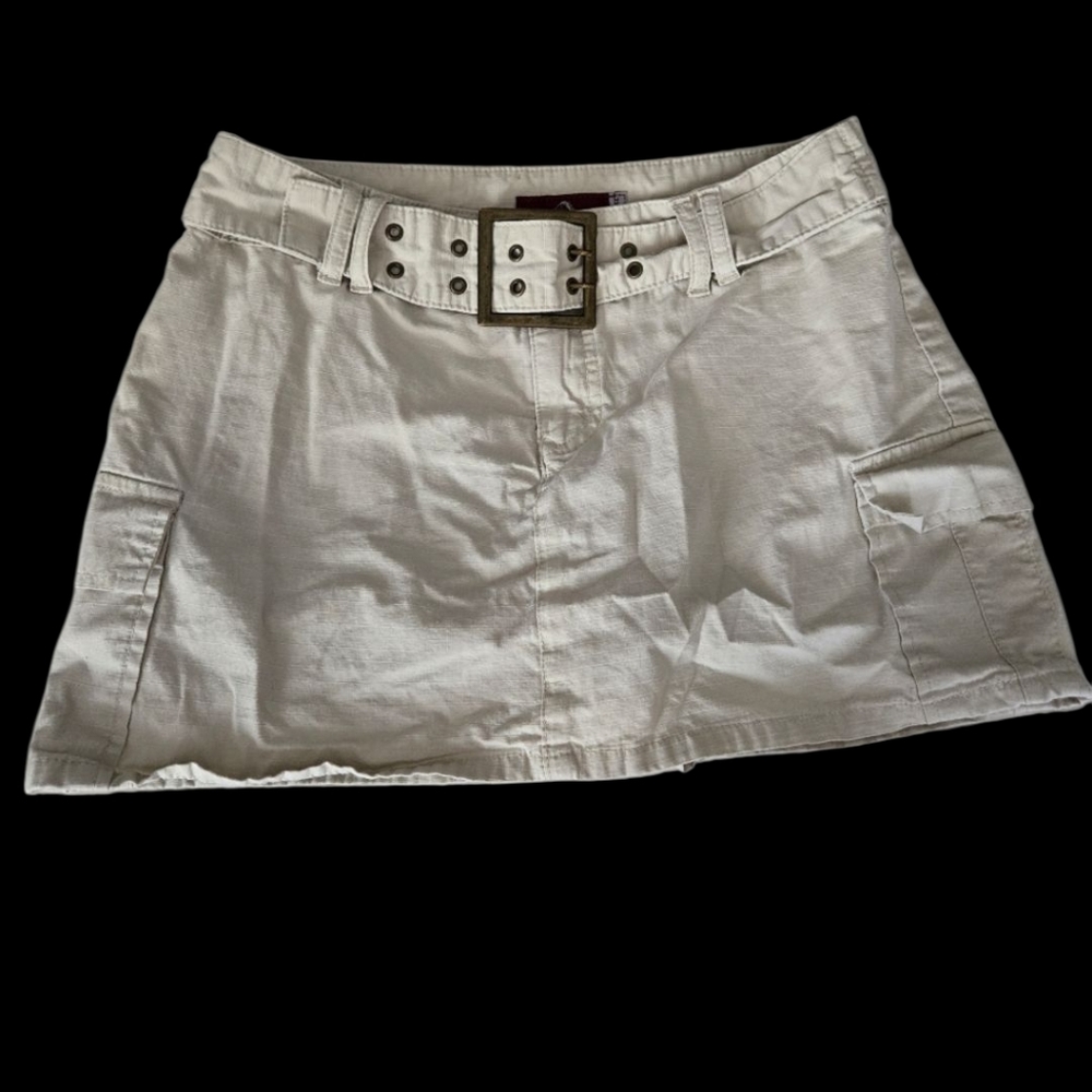 Vintage Y2K Jordache Skort 7/8 Low Rise Micro Mini Skirt Shorts Belt Cargo Tan